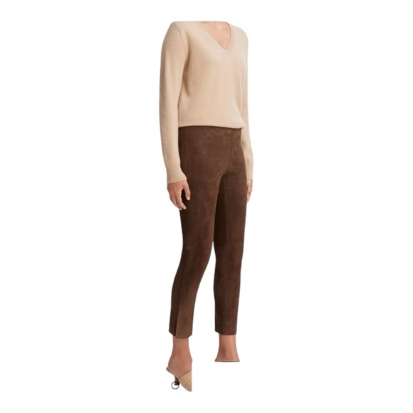 Vince Chocolate Brown Suede Pants Women’s Stretchy Elastic Waist 100% Leather - Picture 11 of 12